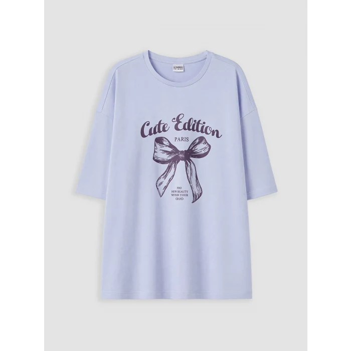 LCW Kids Lila Bisiklet Yaka Paris Baskılı Kız Çocuk Tişört