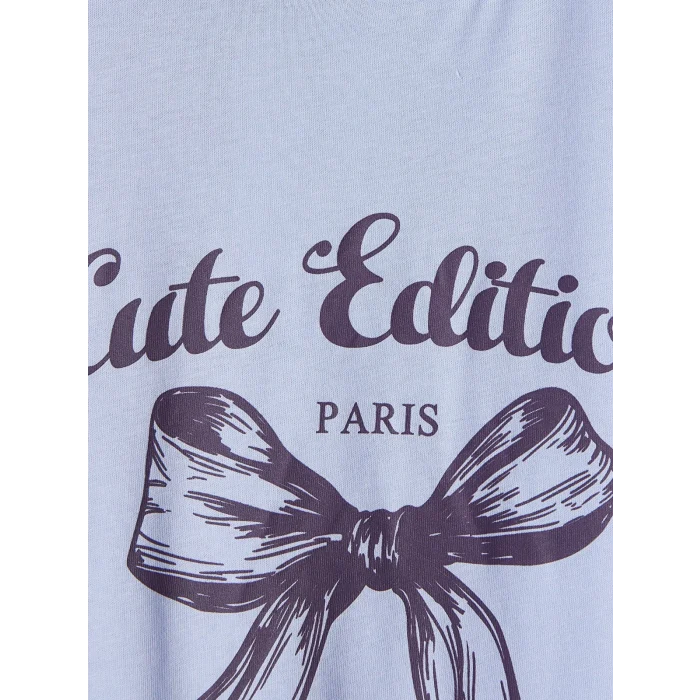 LCW Kids Lila Bisiklet Yaka Paris Baskılı Kız Çocuk Tişört