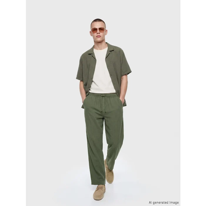 XSIDE Haki Loose Fit Erkek Müslin Pantolon