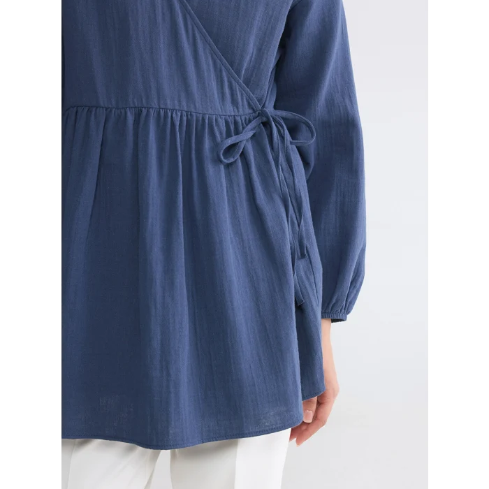LCW Modest Lacivert Kruvaze Yaka Dokulu Kadın Kimono