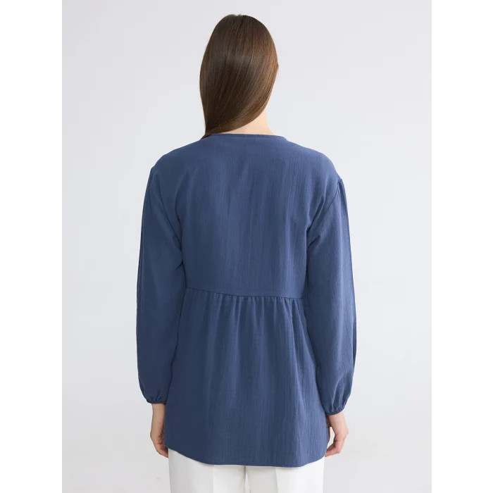 LCW Modest Lacivert Kruvaze Yaka Dokulu Kadın Kimono