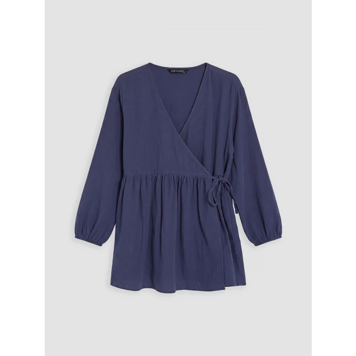 LCW Modest Lacivert Kruvaze Yaka Dokulu Kadın Kimono