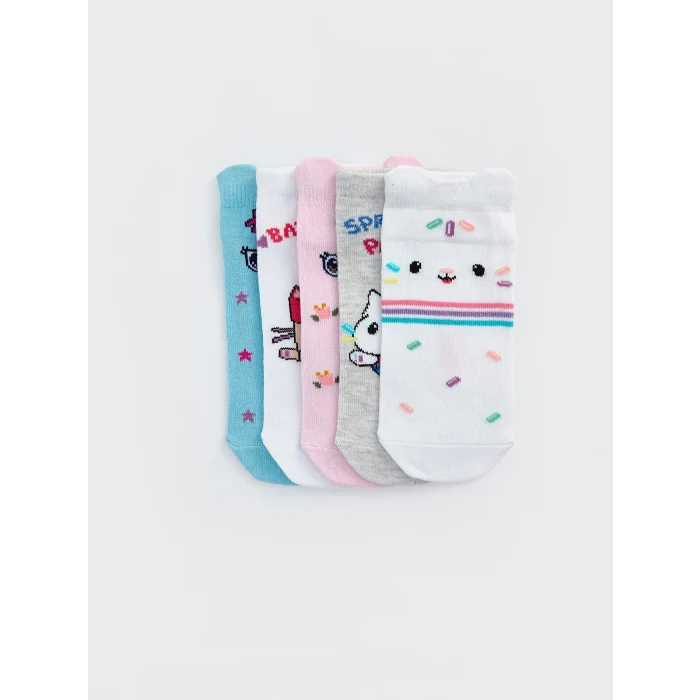 LCW Kids Beyaz Gabbys Dollhouse Baskılı Kız Çocuk Patik Çorap 5li