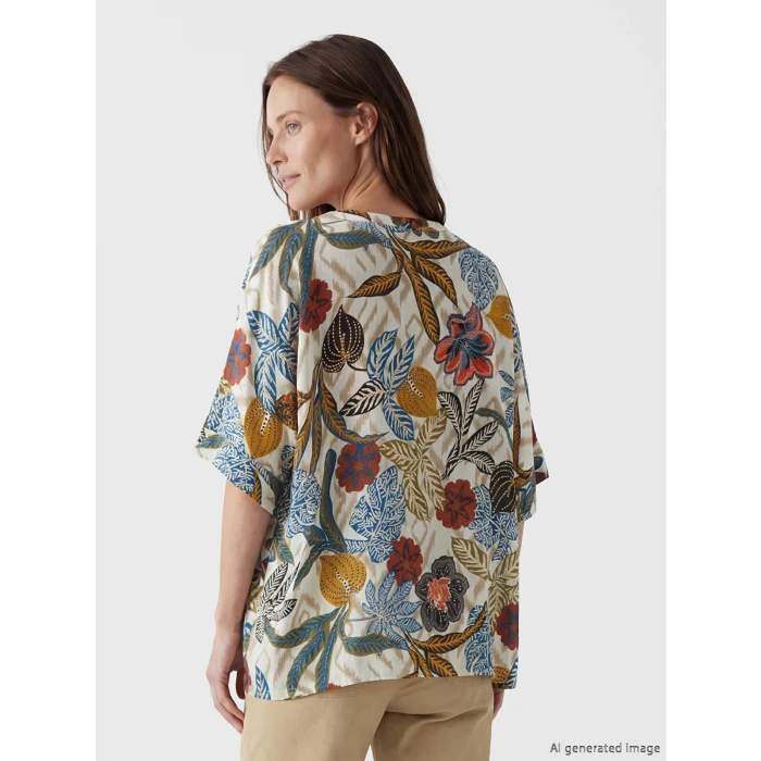 LCW Grace Karışık Kaçık Yaka Çiçekli Oversize Bluz
