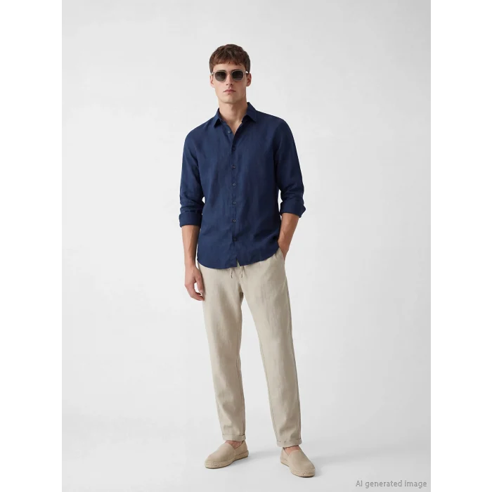 LCW Vision Bej Regular Fit Erkek Keten Görünümlü Pantolon