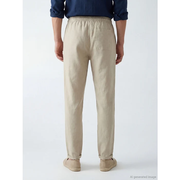 LCW Vision Bej Regular Fit Erkek Keten Görünümlü Pantolon