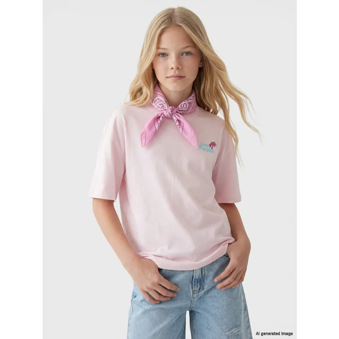 LCW Kids Pembe Loose Fit Baskılı Kız Çocuk Tişört