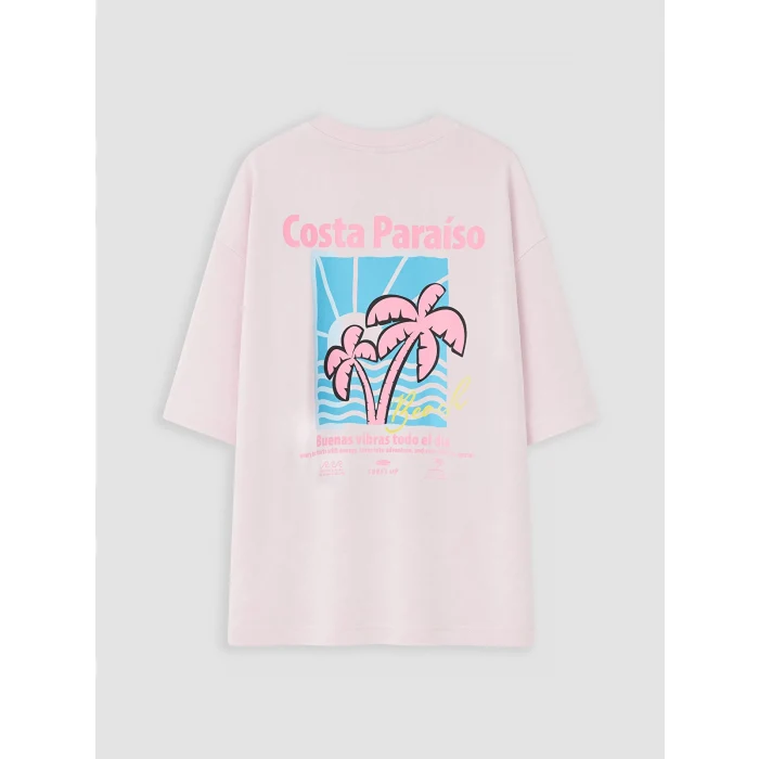 LCW Kids Pembe Loose Fit Baskılı Kız Çocuk Tişört