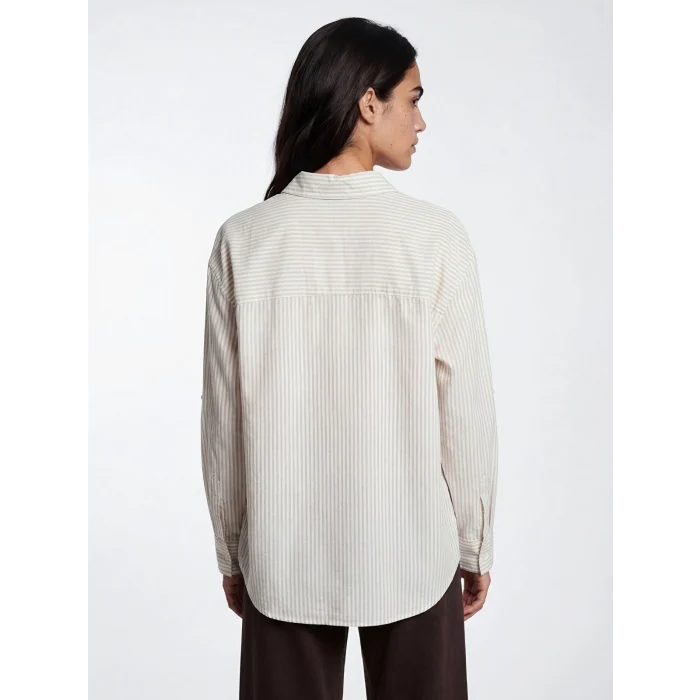 LCW Vision Bej Çizgili Oversize Kadın Gömlek
