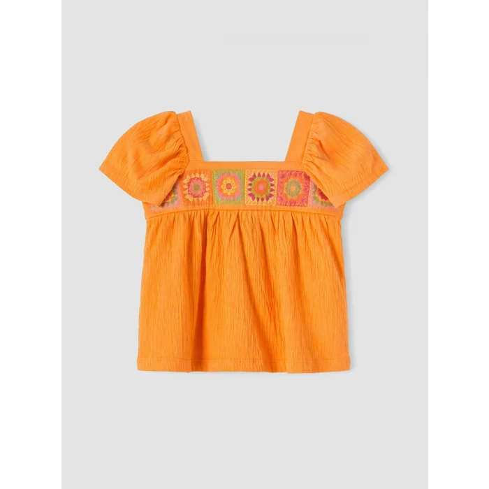 LCW Kids Turuncu Nakışlı Kız Çocuk Bluz ve Şort Takım