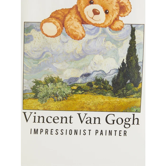 LCW Kids Beyaz Van Gogh Baskılı Kız Çocuk Tişört