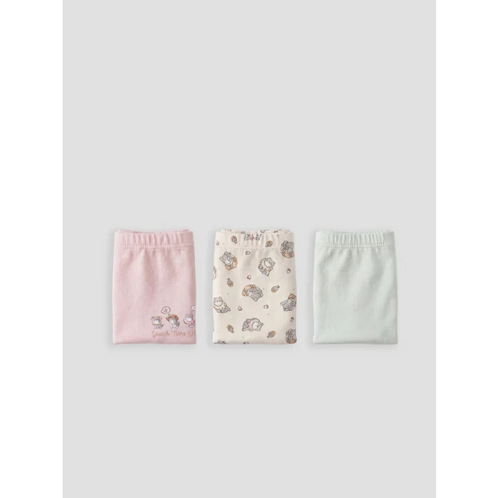 LCW Kids Ekru Baskılı Kız Çocuk Boxer 3lü