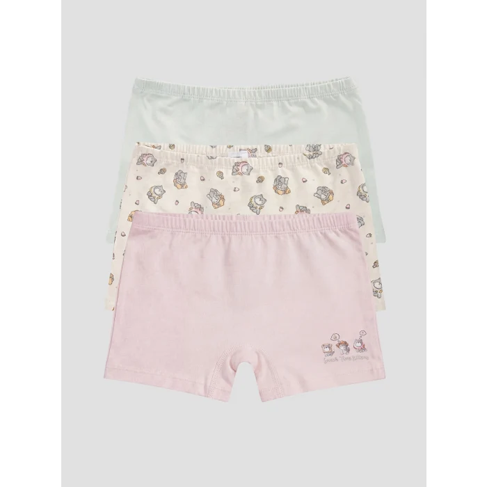 LCW Kids Ekru Baskılı Kız Çocuk Boxer 3lü