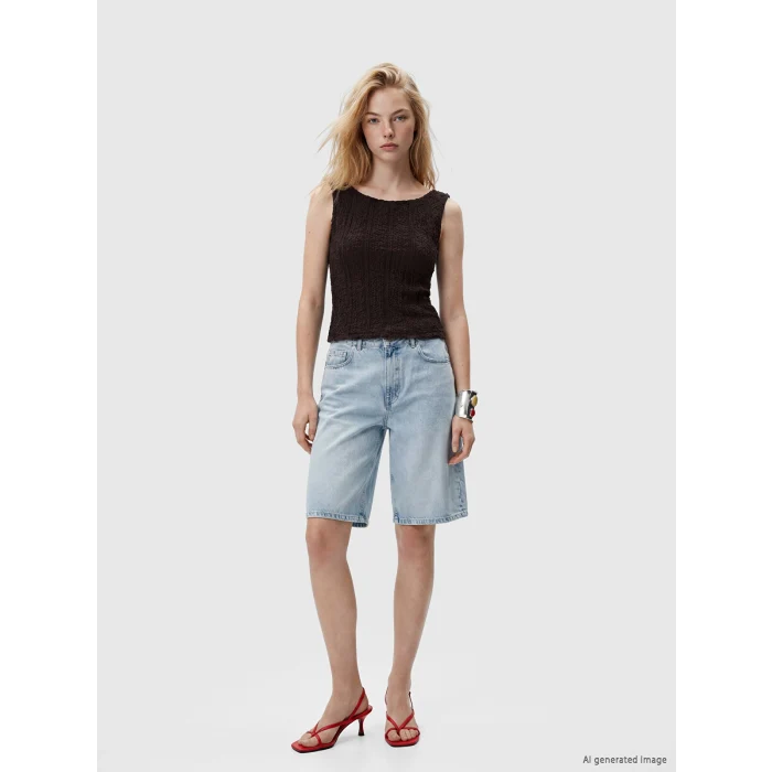 XSIDE Mavi Bermuda Fit Kadın Jean Şortolon