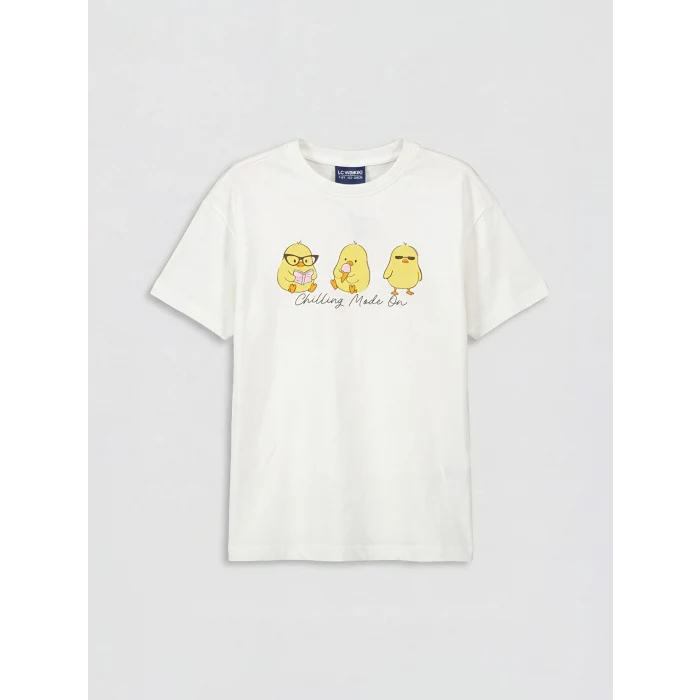 LCW Kids Ekru Baskılı Kız Çocuk Şortlu Pijama Takımı