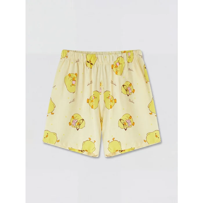 LCW Kids Ekru Baskılı Kız Çocuk Şortlu Pijama Takımı