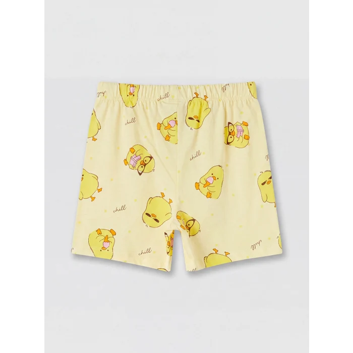 LCW Kids Ekru Baskılı Kız Çocuk Şortlu Pijama Takımı