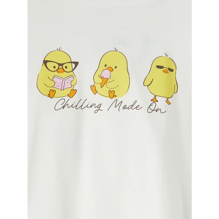 LCW Kids Ekru Baskılı Kız Çocuk Şortlu Pijama Takımı