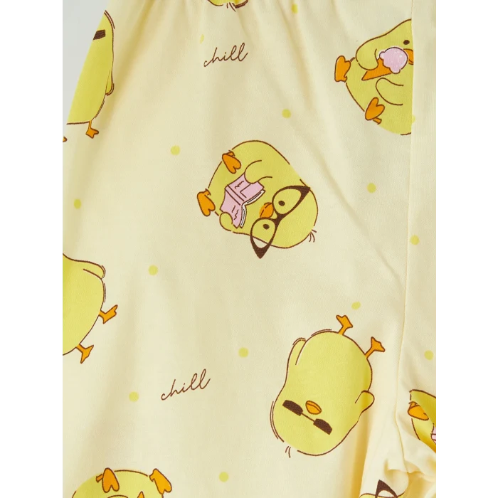 LCW Kids Ekru Baskılı Kız Çocuk Şortlu Pijama Takımı