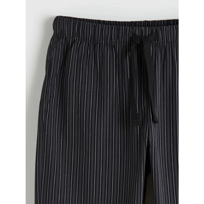 LC WAIKIKI Siyah Bisiklet Yaka Çizgili Erkek Pijama Takım
