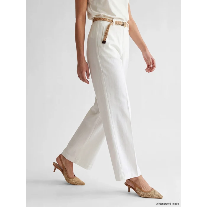 LCW Vision Beyaz Loose Fit Kemerli Kadın Pantolon