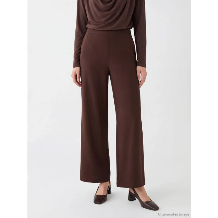 LCW Modest Kahverengi Beli Lastikli Geniş Paça Kadın Pantolon