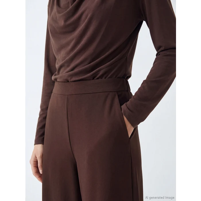 LCW Modest Kahverengi Beli Lastikli Geniş Paça Kadın Pantolon
