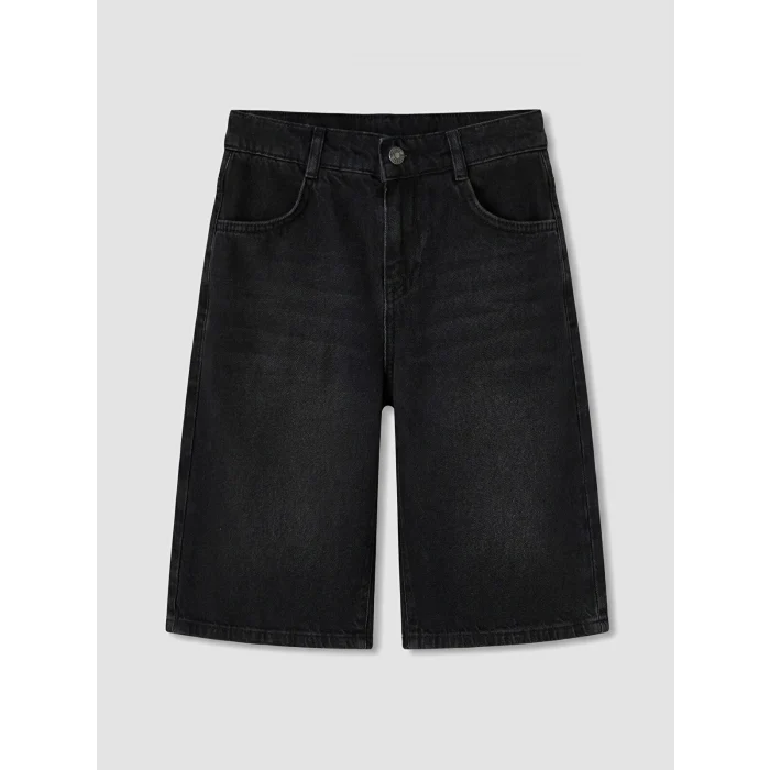 LCW Kids Siyah Geniş Paça Erkek Çocuk Jean Şortolon