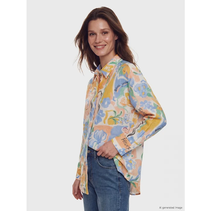LCW Modest Turuncu Desenli Oversize Kadın Gömlek Tunik