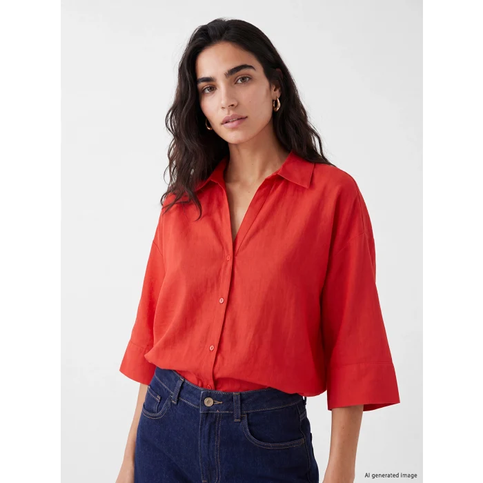 LCW Vision Kırmızı Oversize Poplin Kadın Gömlek