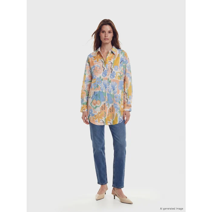 LCW Modest Turuncu Desenli Oversize Kadın Gömlek Tunik