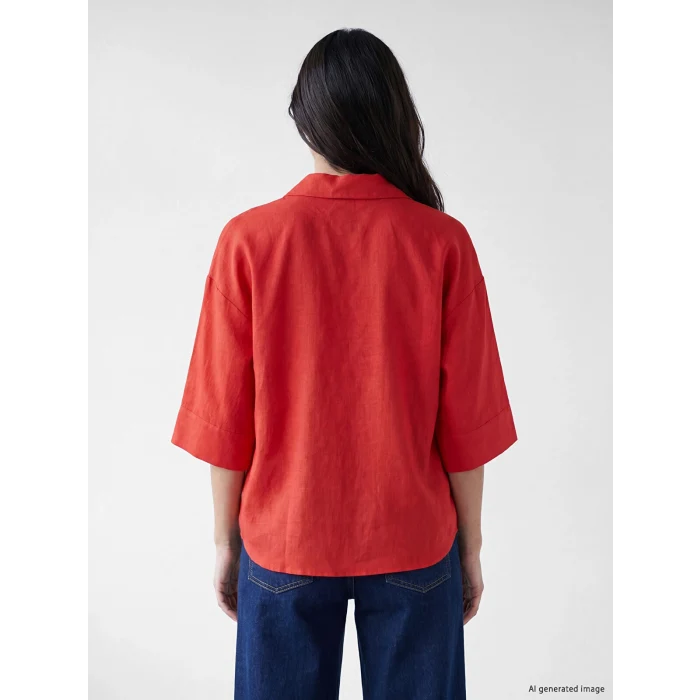 LCW Vision Kırmızı Oversize Poplin Kadın Gömlek
