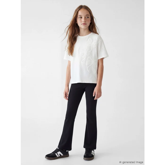 LCW Kids Siyah Beli Lastikli İspanyol Paça Kız Çocuk Tayt