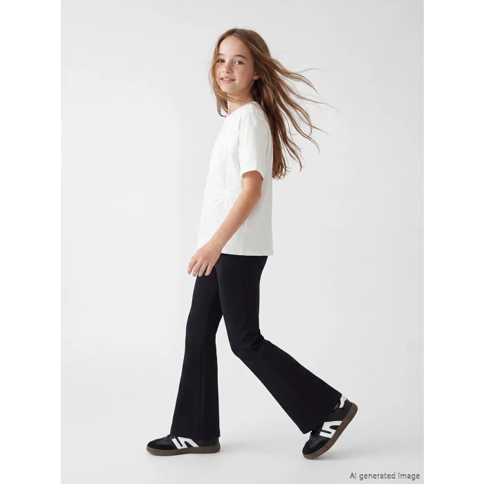 LCW Kids Siyah Beli Lastikli İspanyol Paça Kız Çocuk Tayt