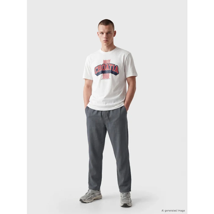XSIDE Gri Loose Fit Keten Görünümlü Erkek Pantolon