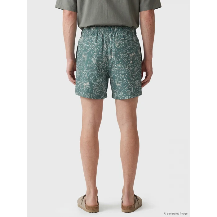LCW SWIMWEAR Yeşil Kısa Boy Desenli Erkek Deniz Şortu