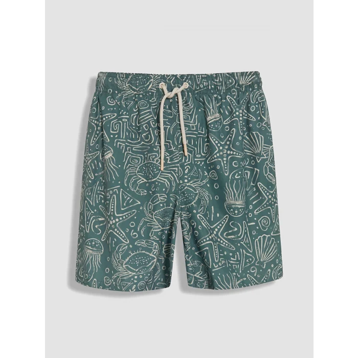 LCW SWIMWEAR Yeşil Kısa Boy Desenli Erkek Deniz Şortu