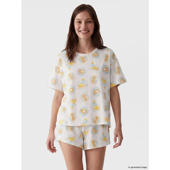 LCW DREAM Ekru Baskılı Kadın Şortlu Pijama Takımı