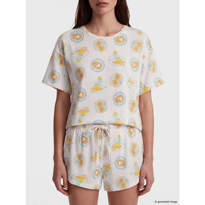 LCW DREAM Ekru Baskılı Kadın Şortlu Pijama Takımı