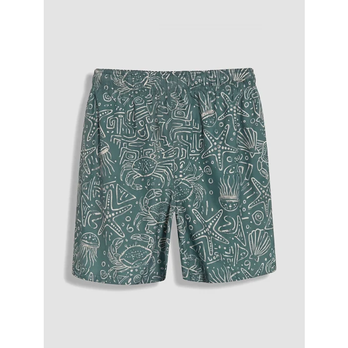 LCW SWIMWEAR Yeşil Kısa Boy Desenli Erkek Deniz Şortu