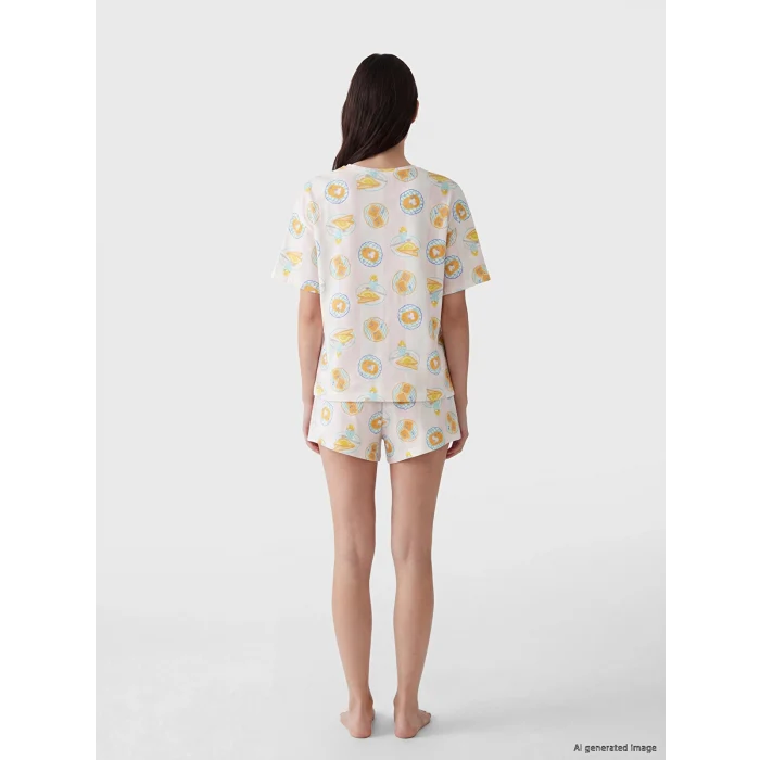 LCW DREAM Ekru Baskılı Kadın Şortlu Pijama Takımı