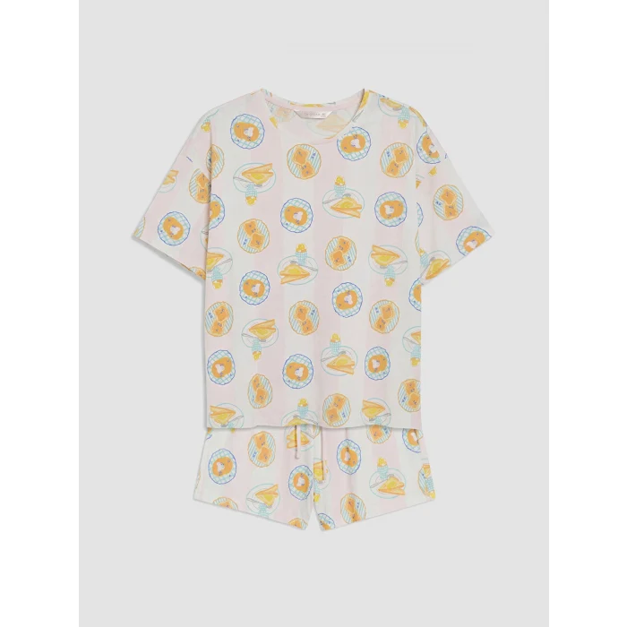 LCW DREAM Ekru Baskılı Kadın Şortlu Pijama Takımı