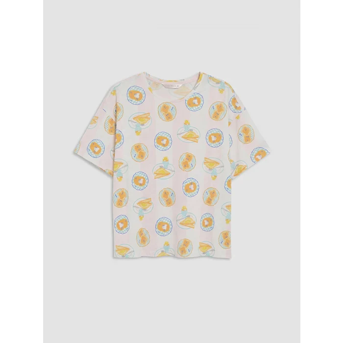 LCW DREAM Ekru Baskılı Kadın Şortlu Pijama Takımı