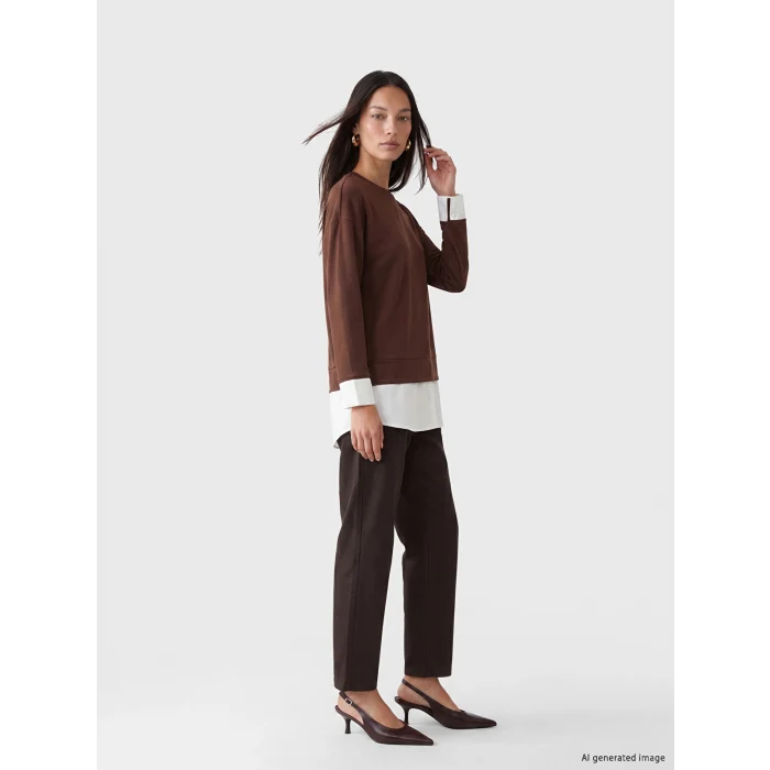 LCW EVERYDAY Kahverengi Soft Touch Oversize Kadın Sweatshirt Tunik