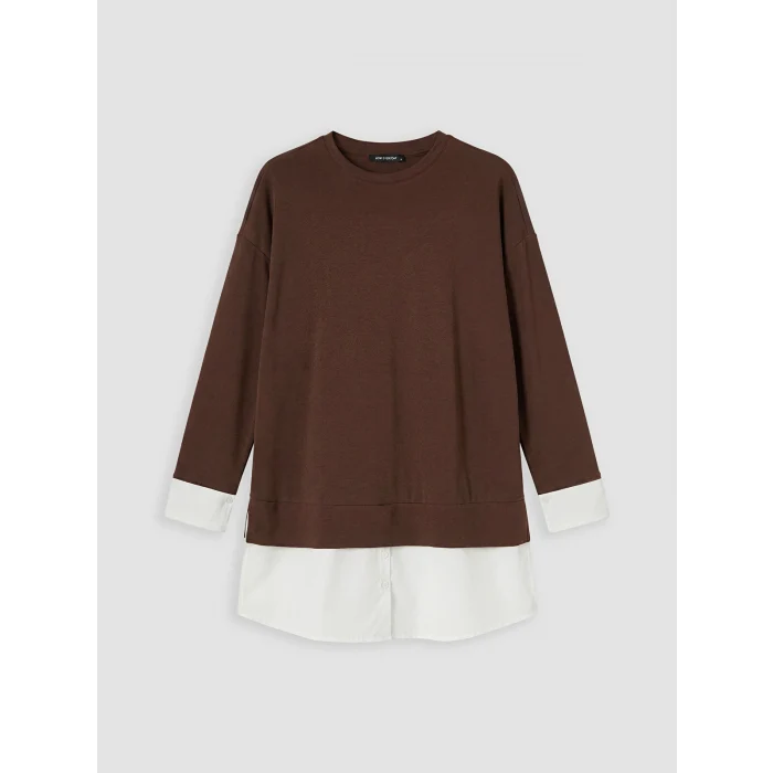 LCW EVERYDAY Kahverengi Soft Touch Oversize Kadın Sweatshirt Tunik