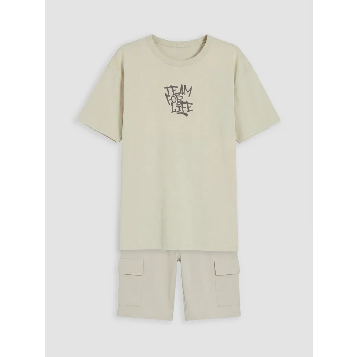 LCW Kids Gri Slogan Baskılı Erkek Çocuk Takım