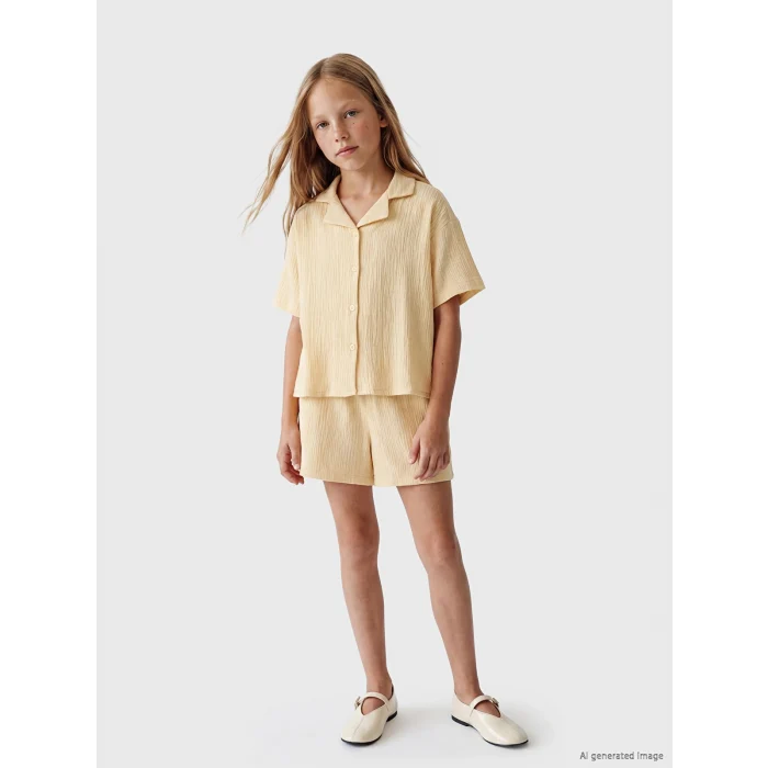 LCW Kids Bej Kız Çocuk Müslin Şortlu Takım