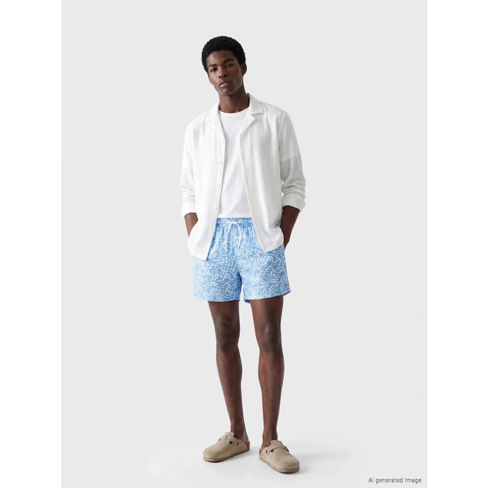LCW SWIMWEAR Mavi Kısa Boy Desenli Erkek Deniz Şortu