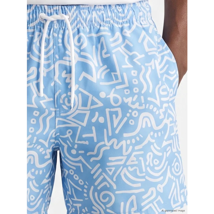 LCW SWIMWEAR Mavi Kısa Boy Desenli Erkek Deniz Şortu