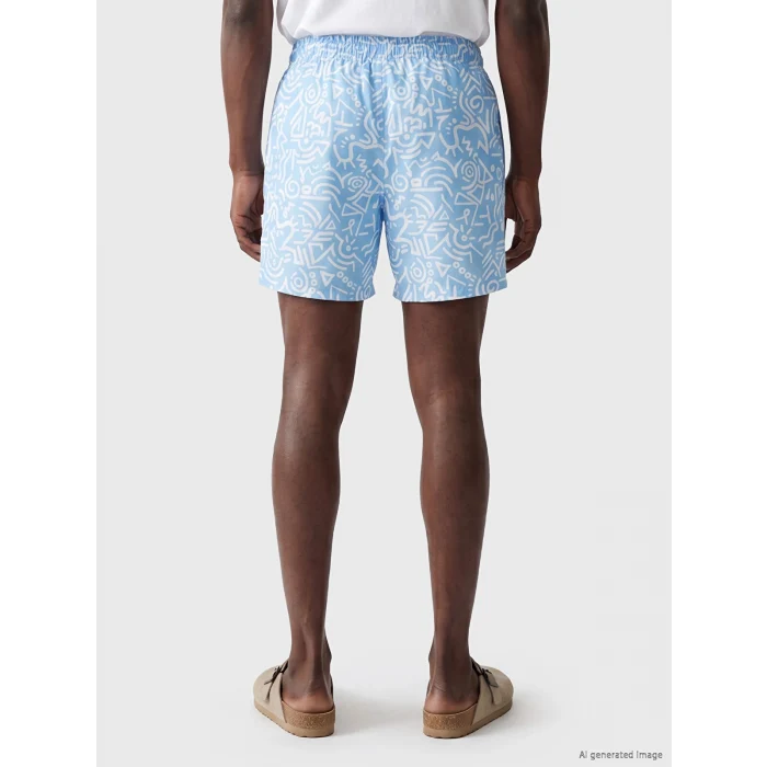 LCW SWIMWEAR Mavi Kısa Boy Desenli Erkek Deniz Şortu